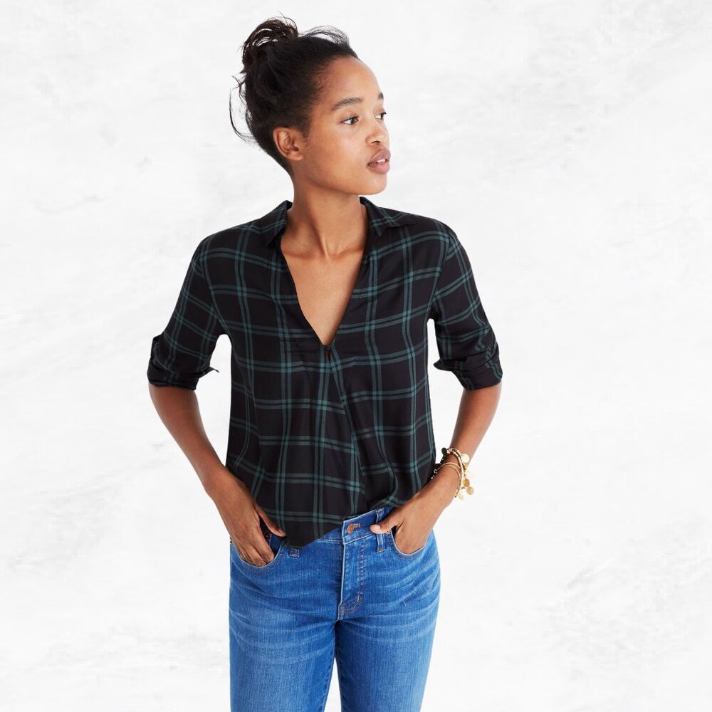 Madewell Wrap-Front Shirt in Palma Plaid